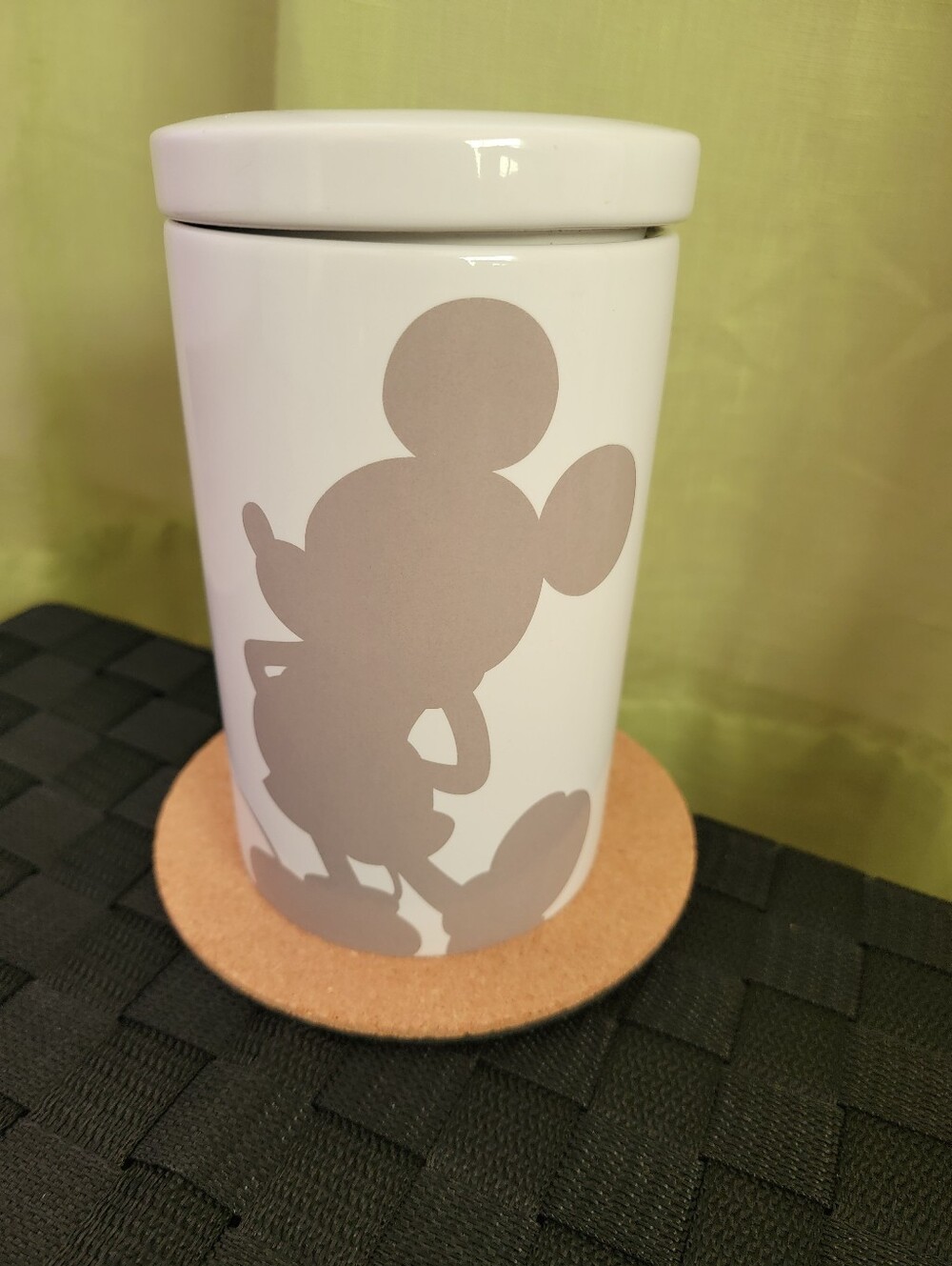 White Ceramic Canister with Taupe Mickey Silhouette